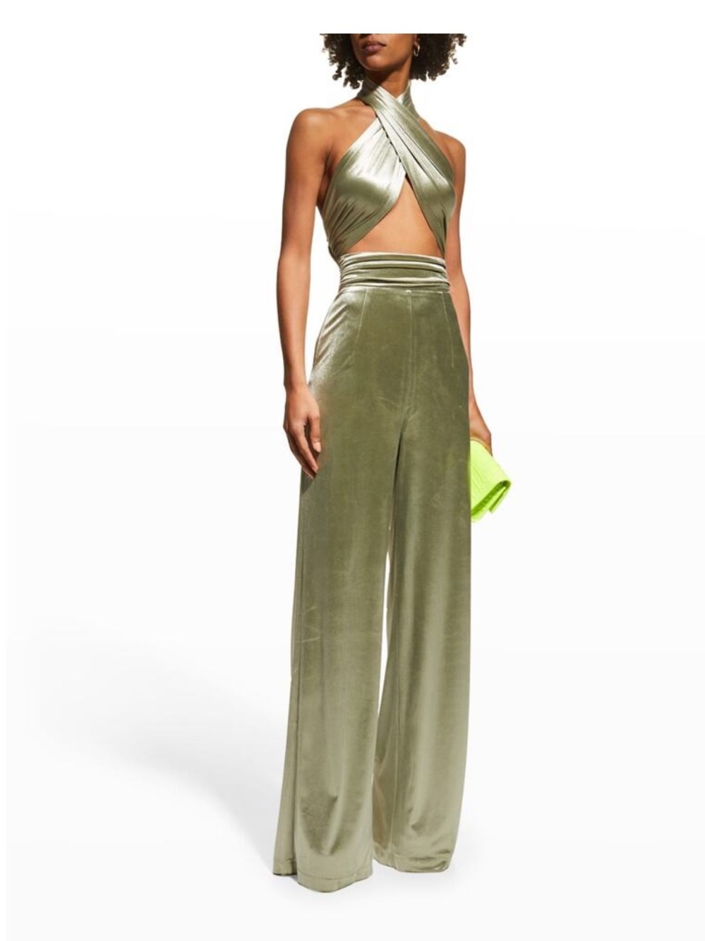 NWT Champagne Wide-Leg Velvet Jumpsuit
